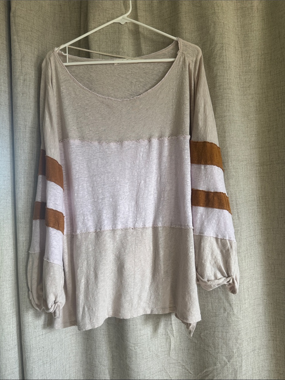 We The Free Beige and Rust Colorblocked Scoop-Neck t-shirt